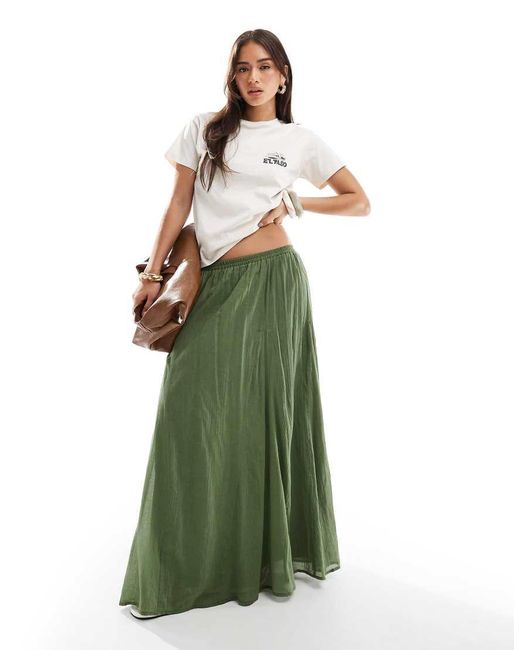 Falda Larga Con Godets De Algodón De -Verde ASOS de color Green