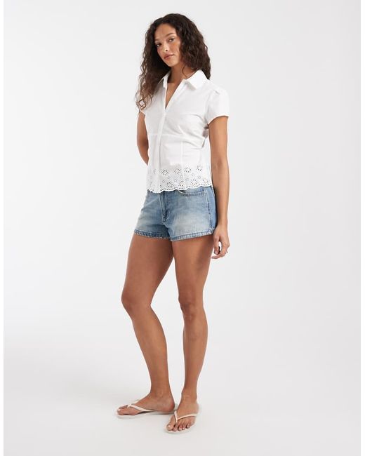 Hollister White Embroidered Short Sleeve Shirt