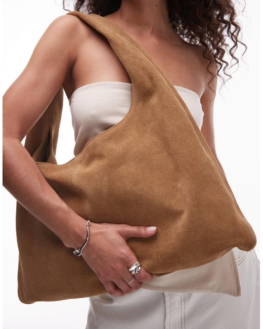 ARKET Brown Suede Curved Slouchy Tote Bag