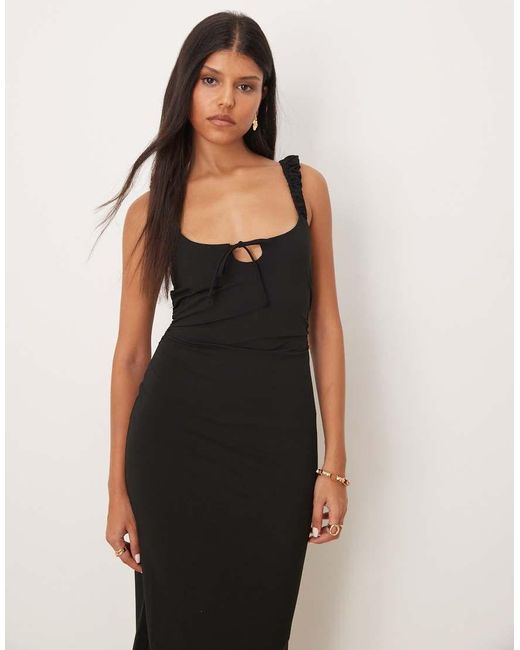ASOS Natural Ruched Cap Sleeve Tie Front Midi Dress
