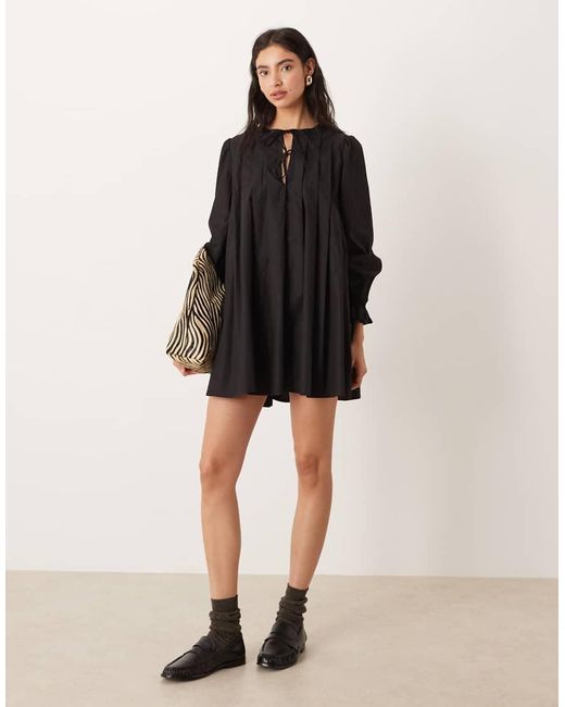 Glamorous Black Tie Front Long Sleeve Mini Dress