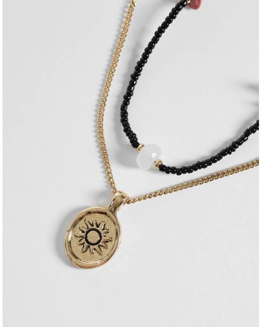 ASOS Metallic 2 Pack Seedbead And Semi-precious Stone Necklace With Sun Coin Pendant for men