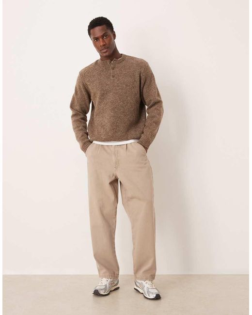 ASOS Brown Relaxed Knitted Henley Neck Jumper for men