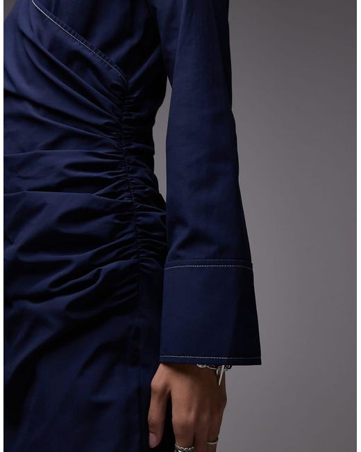 ASOS Blue V Neck Collared Mini Dress