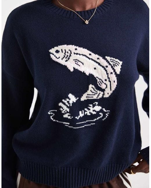 Hollister Blue Easy Jumping Fish Graphic Crew Sweater