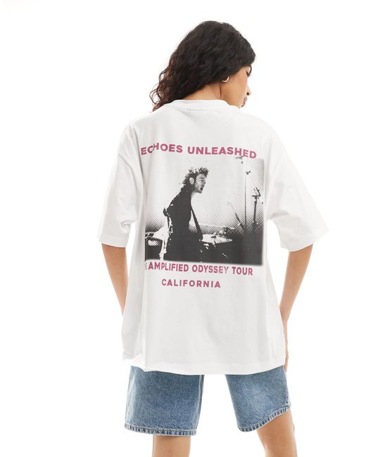 T-shirt coupe boyfriend avec imprimé rock - /rose ASOS en coloris Gray