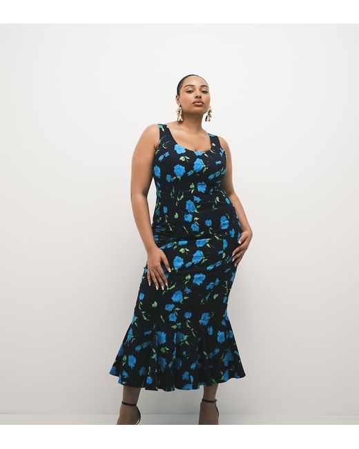 ASOS Blue Asos Design Curve Scoop Neck Fishtail Godet Midi Sundress