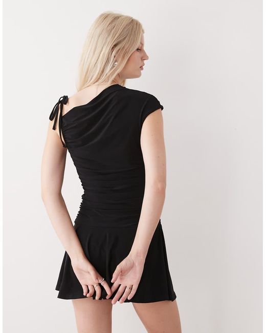 Reclaimed Vintage Black Mini Skort Dress With Shoulder Tie Detail