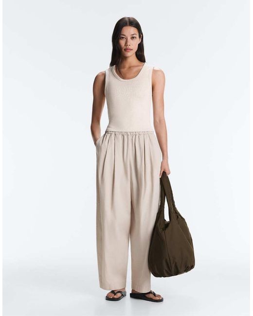 Oysho White Rib T-shirt With Wide Straps, Cotton And Modal