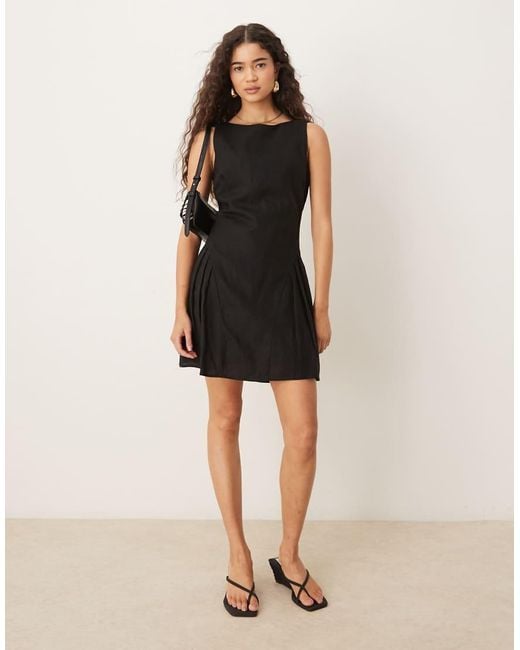 sachin and babi light blue dress Mango Linen Mix Drop Waist Mini Dress in Black