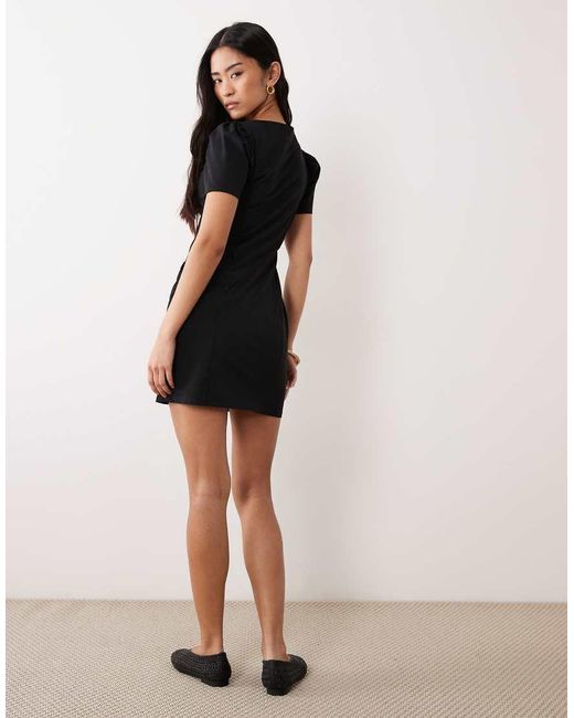 ASOS Black Puff Sleeve With Pocket Detail Mini Dress