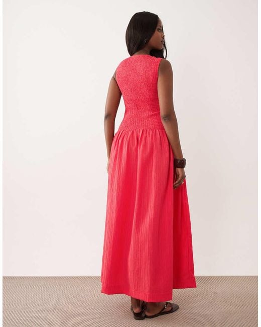 ASOS Crinkle Scoop Neck Maxi Sundress With Shirred Waist