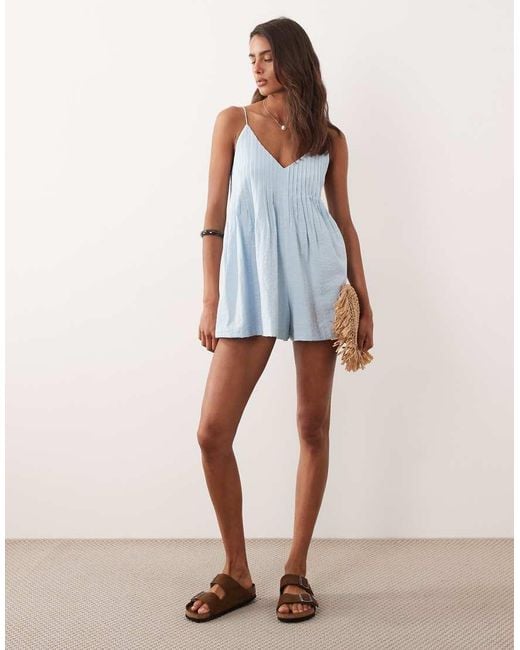 ASOS Blue Cami Playsuit With Pintucks