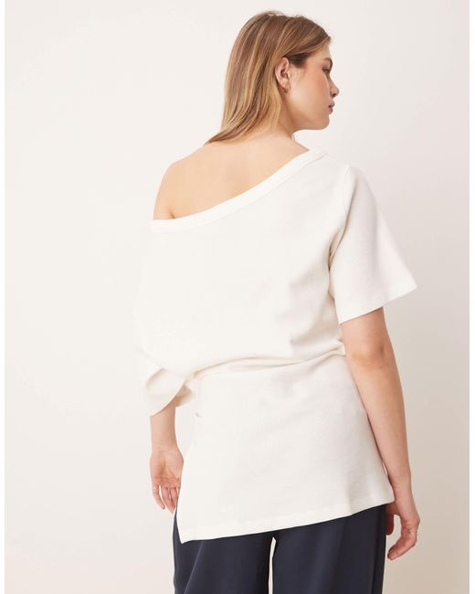 ASOS Blue Off Shoulder Cinched Waist Waffle T-shirt