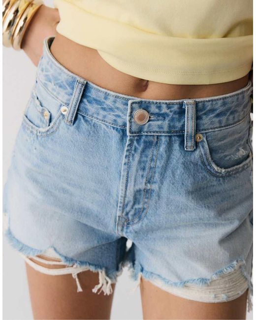 Stradivarius Blue D75 Ripped Denim Shorts