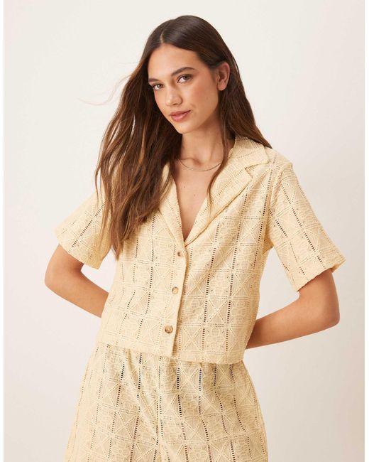 ASOS Natural Co-Ord Semi Sheer Crochet Relaxed Fit Shirt