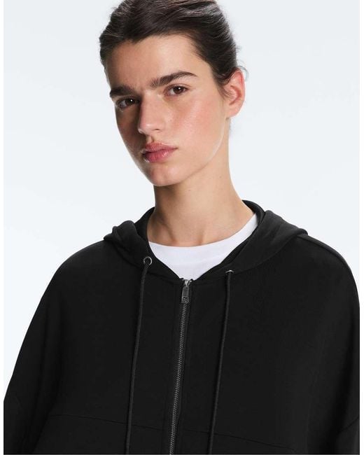 Oysho Black Soft-touch Modal Zip-up Sweatshirt