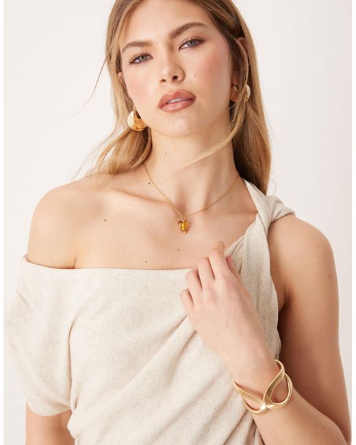 ASOS Natural Linen Fallen Twist Shoulder Wrap Skirt Detail Midi Dress