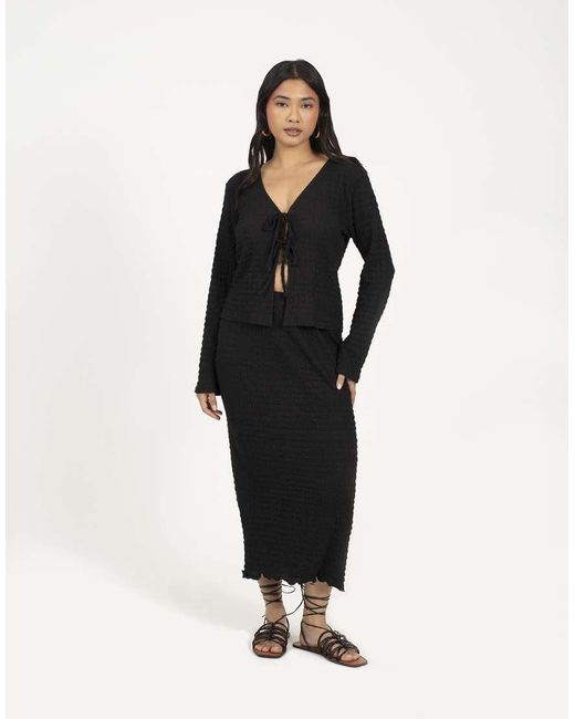 Brave Soul Black Textured Long Sleeve Tie Front Top