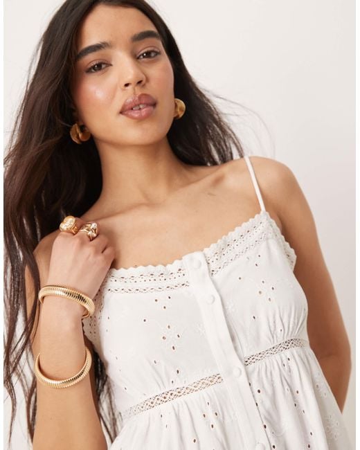 ASOS White Broderie Cami Button Through Mini Dress