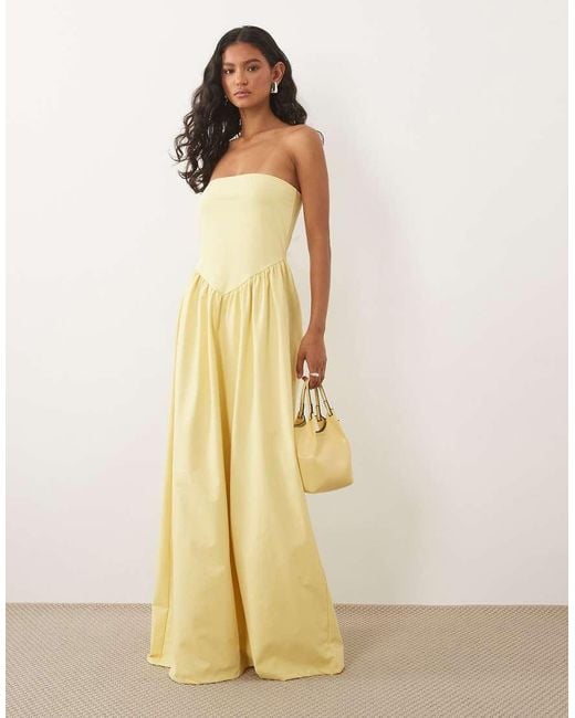 ASOS Natural Bandeau Dropped Hem Midi Dress