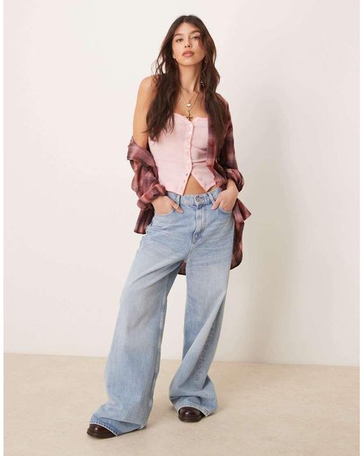 Camiseta Rosa Pastel De Tirantes Con Botones De Punto Pointelle De Free People de color Pink