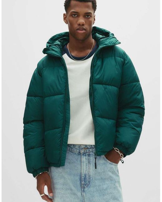 Pull&Bear Puffer Jacket With Hood in Green for Men Lyst UK