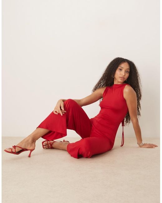ASOS Red Slash Neck Sleeveless Open Back Jumpsuit