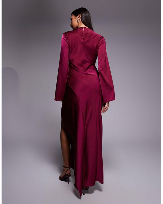 ASOS Purple Satin Seam Detail Maxi Dress With Frill Detail