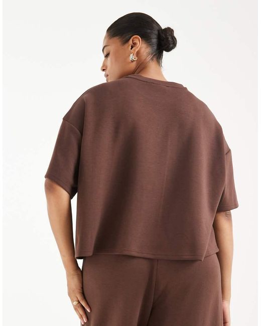 Pieces Plus Brown Pieces Curve Short Sleeve Slouchy Sweat Top Co-Ord