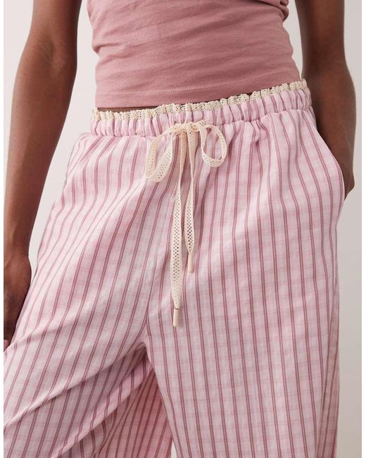 ASOS Pink Asos Design Tall Textured Pyjama Trouser With Lace Waistband Trim