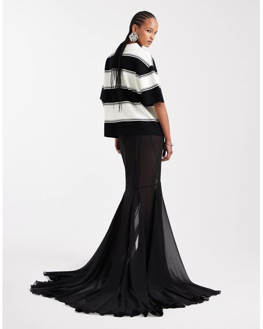 ASOS Black Chiffon Maxi Skirt With Train