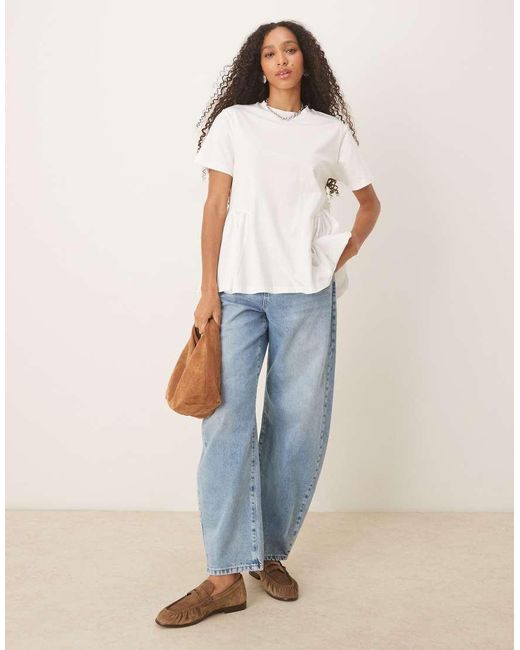 ASOS White Oversized T-shirt With Ruched Peplum Detail