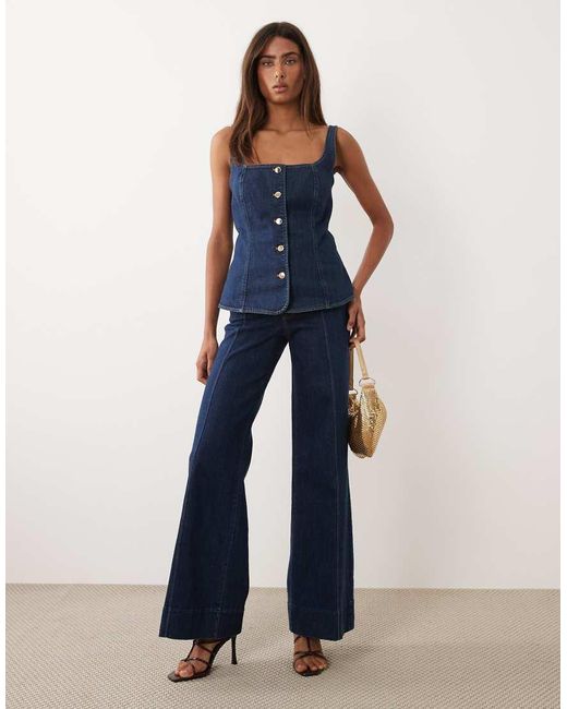 GOOD AMERICAN Blue Denim Sleeveless Button Front Top Co-ord