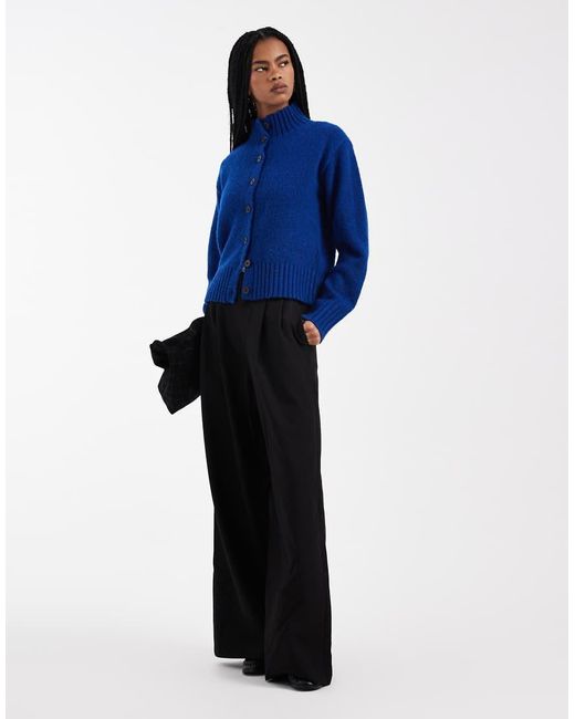 4th & Reckless Blue Exclusive Wool Feel Funnel Neck Button Through Cardigan