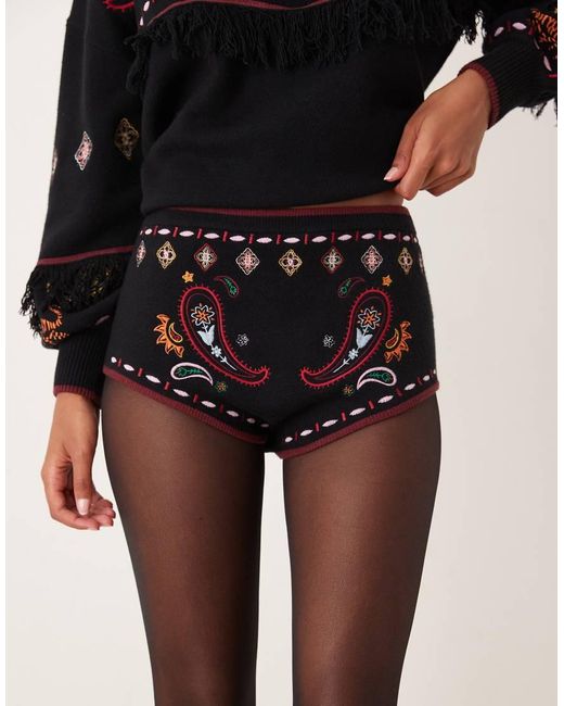 Never Fully Dressed Black Safari Embroidered Knitted Hotpants