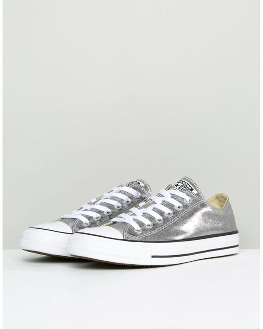 Converse Leather Chuck Taylor Ox Sneakers In Silver Metallic | Lyst