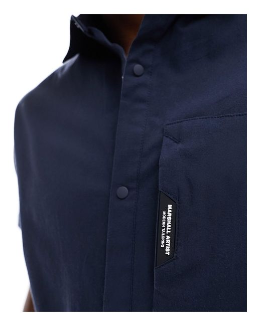 Camicia a maniche corte color navy con tasca di Marshall Artist in Blue da Uomo
