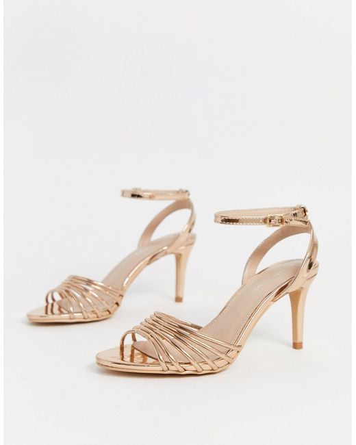 Glamorous Metallic Rose Gold Mirror Strappy Heeled Sandals