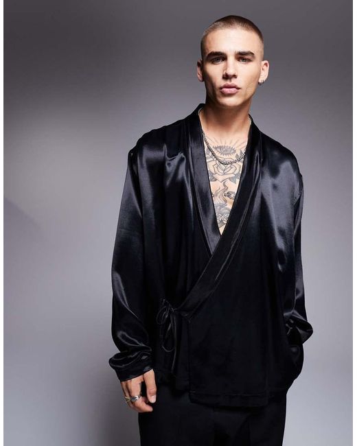 ASOS Black Wrap Shirt for men