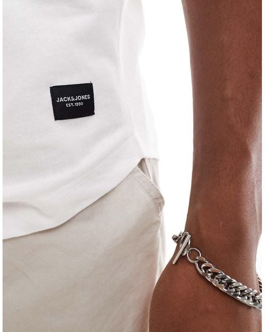 Jack & Jones White Essentials Longline T-shirt With Curve Hem for men