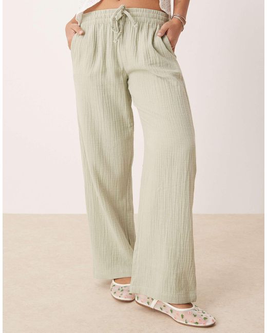 JDY Petite Natural – weit geschnittene hose aus dünnem, weitmaschig gewebtem baumwollstoff