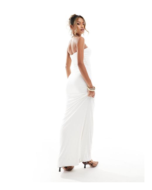 Naked Wardrobe White Double Layered Sculpted Bandeau Maxi Dress