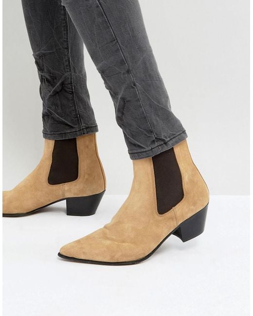 ASOS Multicolor Chelsea Boots In Stone Suede With Stacked Heel for men