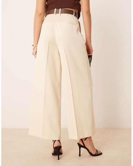 ASOS Natural Tailored Ankle Grazer Trousers With Pu Belt