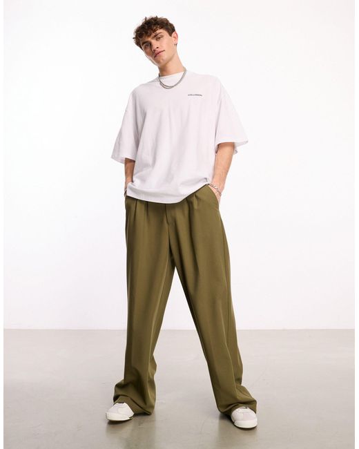 Pantalon ajusté coupe ample décontractée - olive Collusion pour homme en coloris White