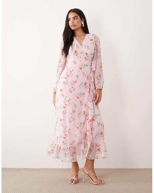 Vila Pink Textured Wrap Maxi Dress With Frill Detailing