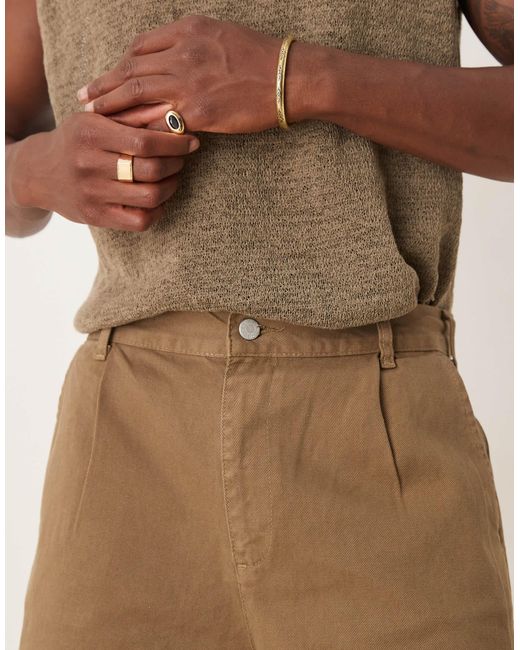 ASOS Natural Long Length Jorts With Pleats And Double Darts for men