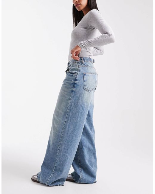 ASOS Blue High Waisted Wide Leg Jeans With Cinch