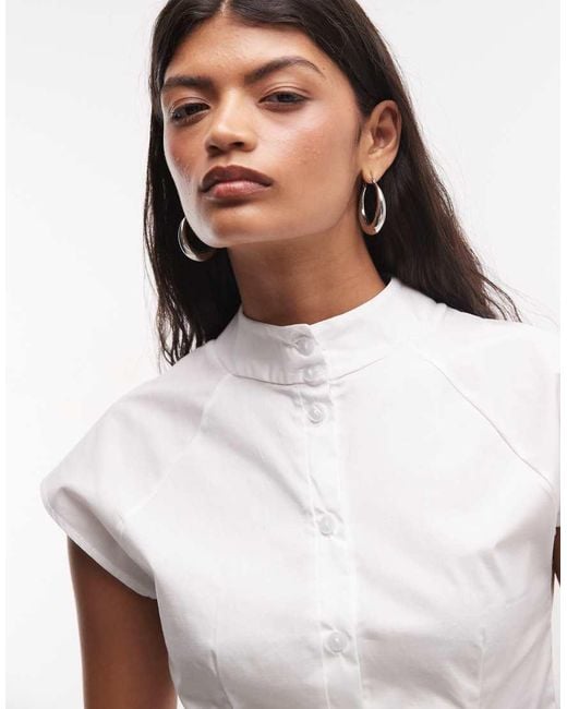 Reclaimed Vintage White Funnel Neck Fitted Poplin Shirt